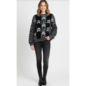 LE TIGRÉ Sweater Women’s Medium Knit Heavyweight Thick Acrylic Black White Gray